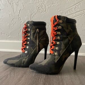 Camouflage Lace-Up Stiletto Booties